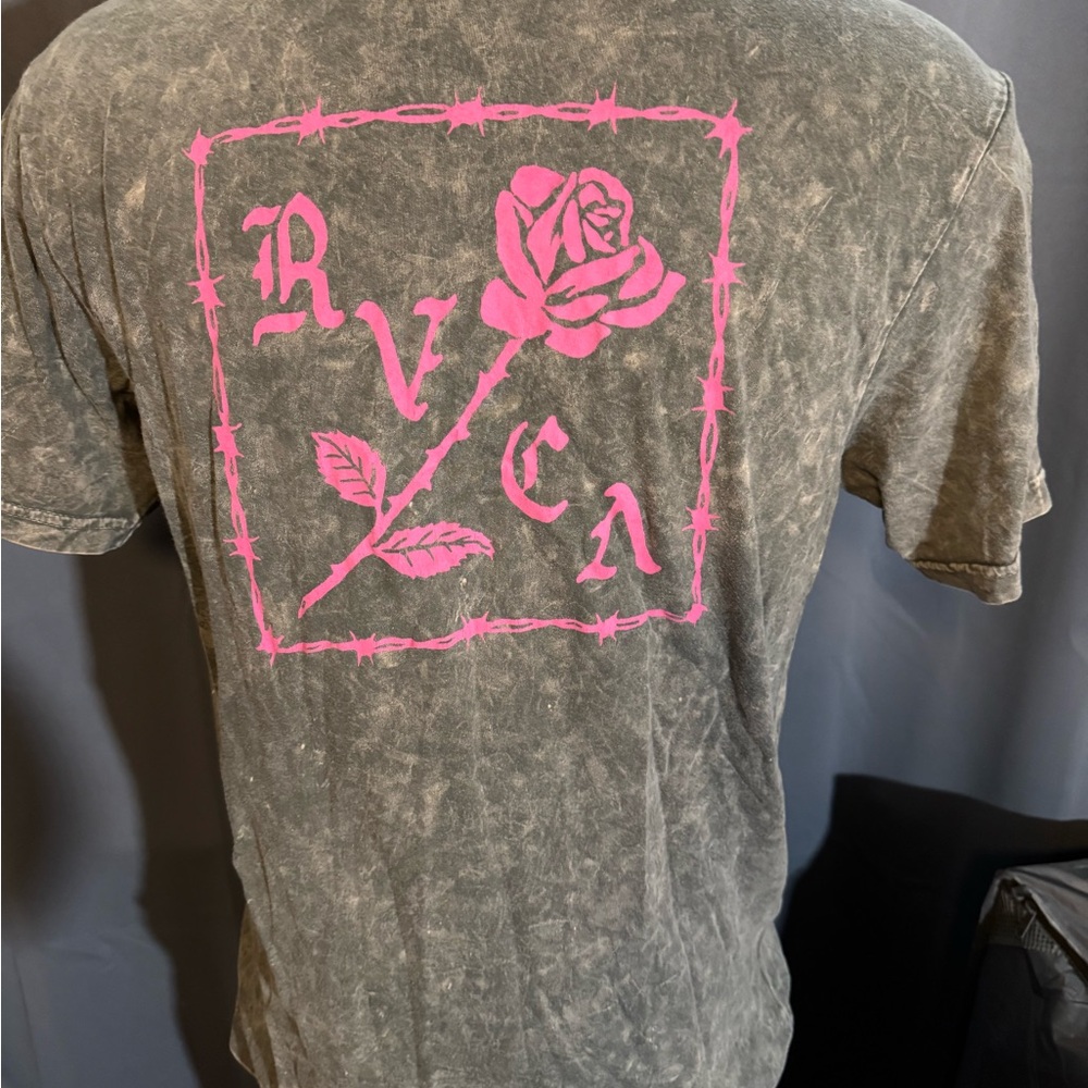 RVCA Distressed Gray and Pink Tee - Picture 2 of 3